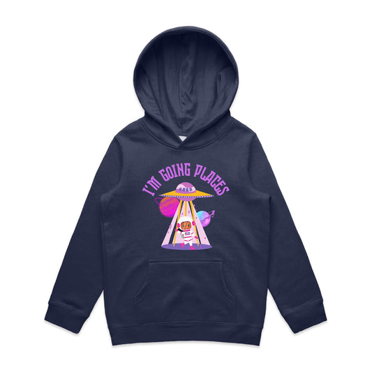 UFO, I'm Going Places - Youth Supply Hood Midnight Blue Kids Hoodie Sci Fi