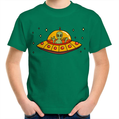 Alien Pizza - Kids Youth T-Shirt Kelly Green Kids Youth T-shirt Sci Fi