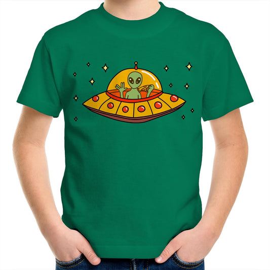 Alien Pizza - Kids Youth T-Shirt Kelly Green Kids Youth T-shirt Sci Fi