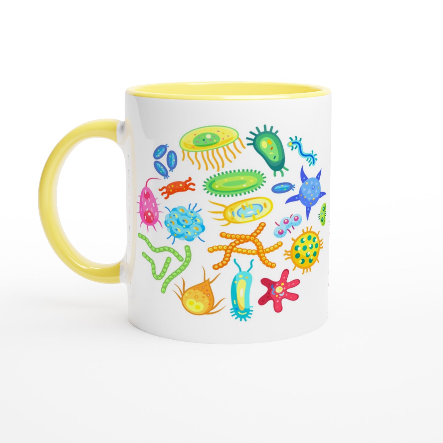 Under The Microscope - White 11oz Ceramic Mug with Colour Inside Ceramic Yellow Colour 11oz Mug Globally Fulfilled Science