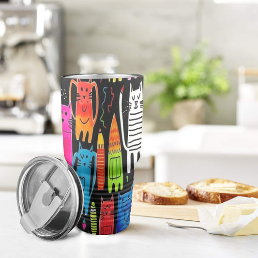 Colourful Cats - 30oz Insulated Stainless Steel Mobile Tumbler