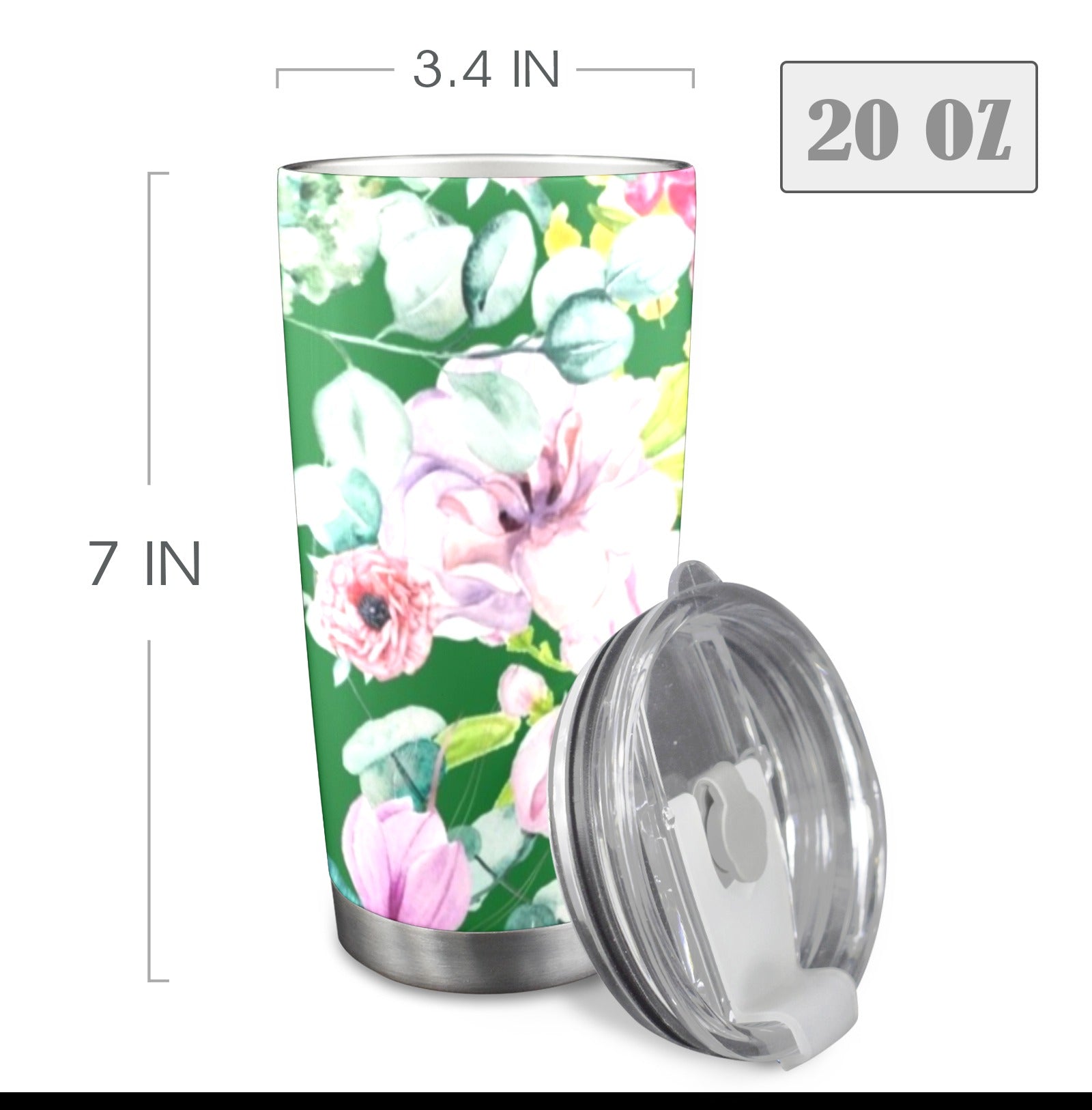 Bright Floral - 20oz Travel Mug with Clear Lid Clear Lid Travel Mug Plants