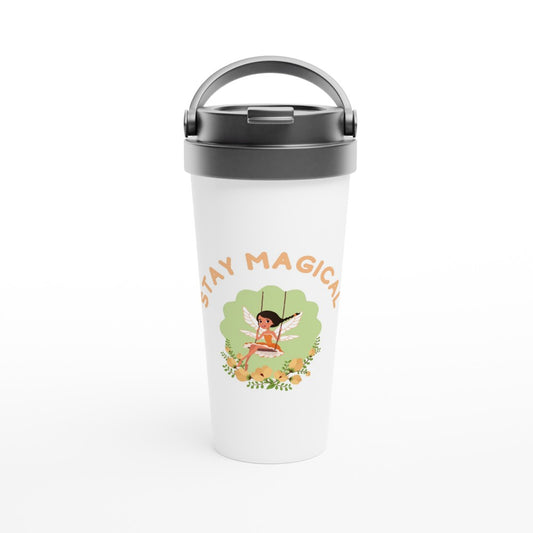 Stay Magical - White 15oz Stainless Steel Travel Mug Travel Mug bottle coffee cup cute fairy girl handle imagination magic pretty screw on lid tumbler young