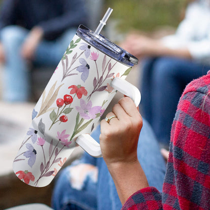 Floral Watercolour - 40oz Tumbler with White Handle