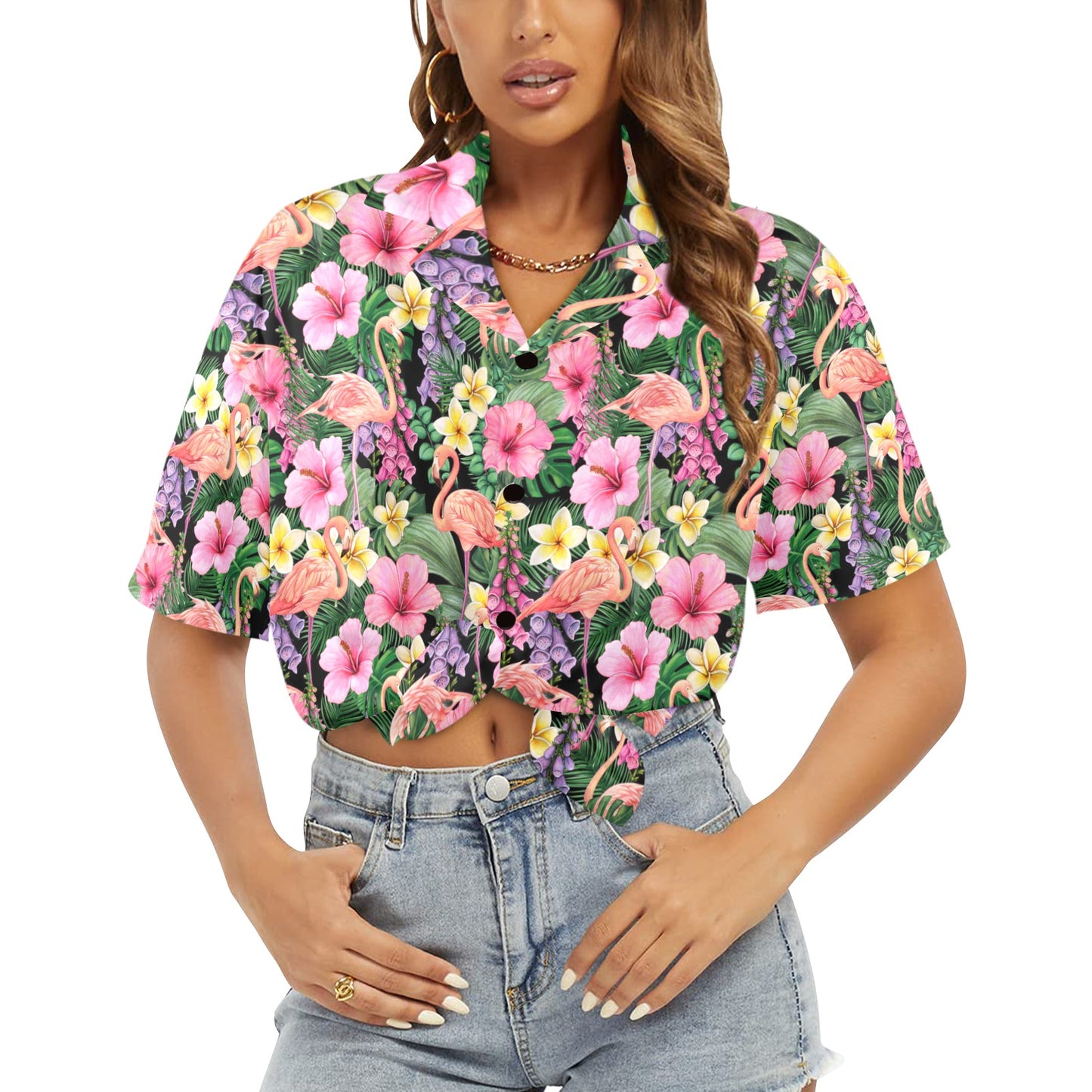 Flamingo Jungle - Womens Hawaiian Shirt