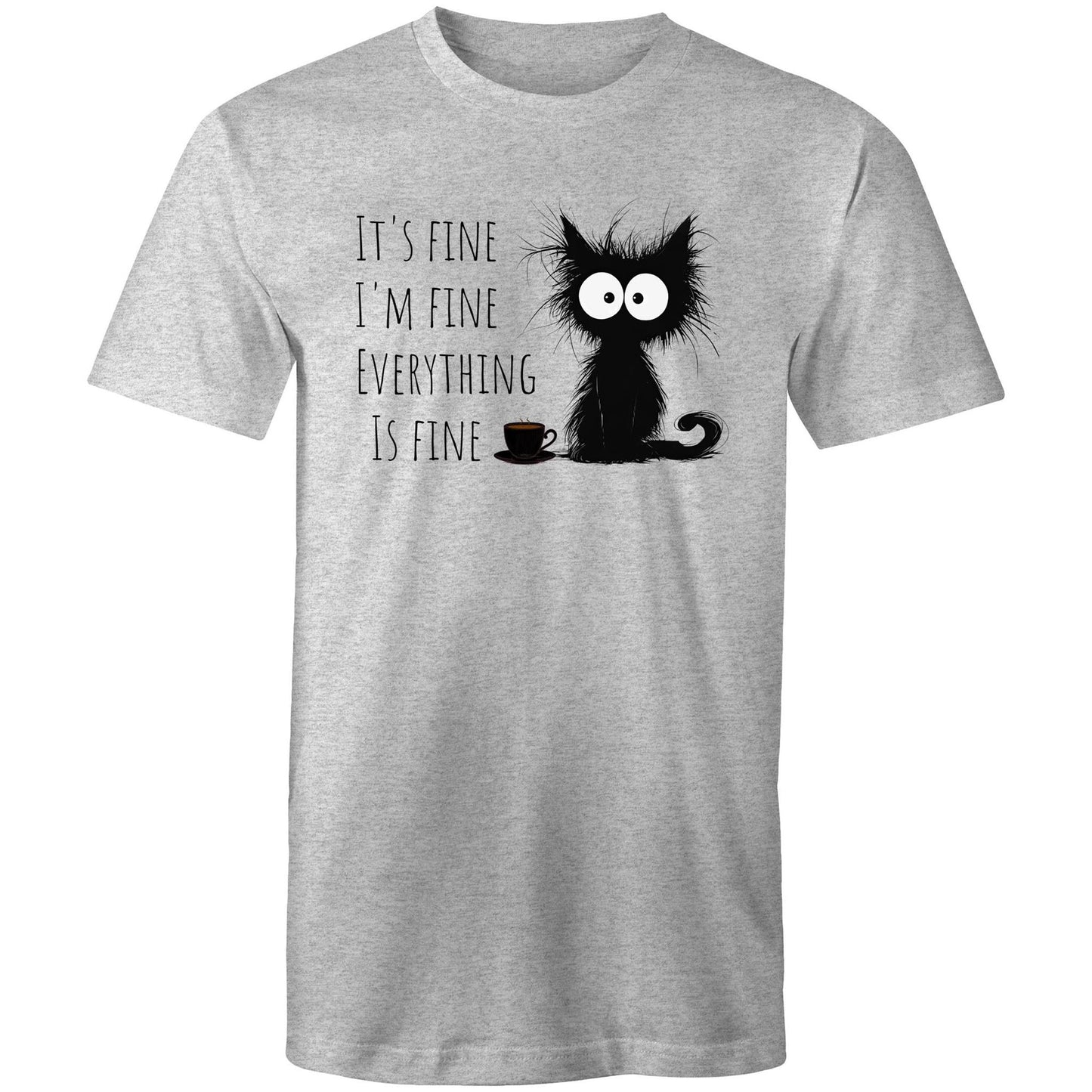 It's Fine, I'm Fine, Frazzled Cat - Mens T-Shirt Grey Marle