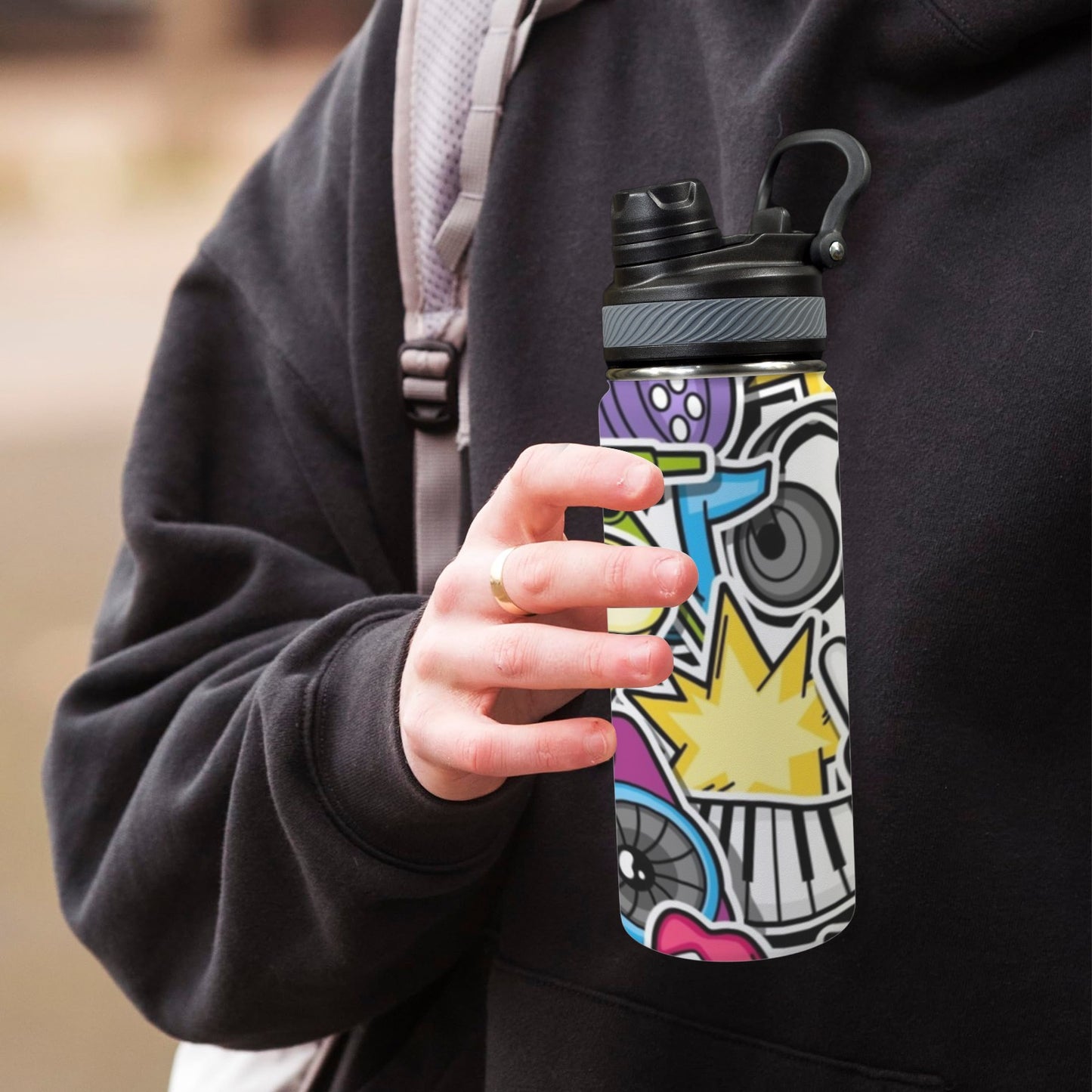 Sticker Music - Insulated Water Bottle with Dual-Use Lid (18oz) Insulated Water Bottle with Dual-Use Lid (18oz) Printed Offshore