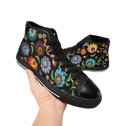 Folk Floral - Women's High Top Canvas Shoes