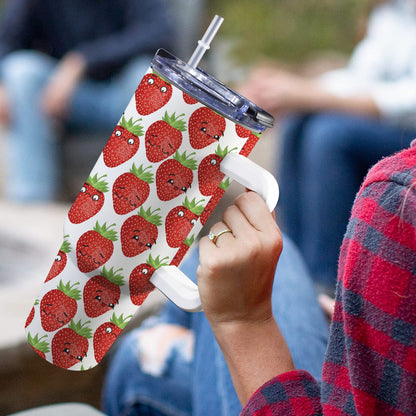 Strawberry Characters - 40oz Tumbler with White Handle