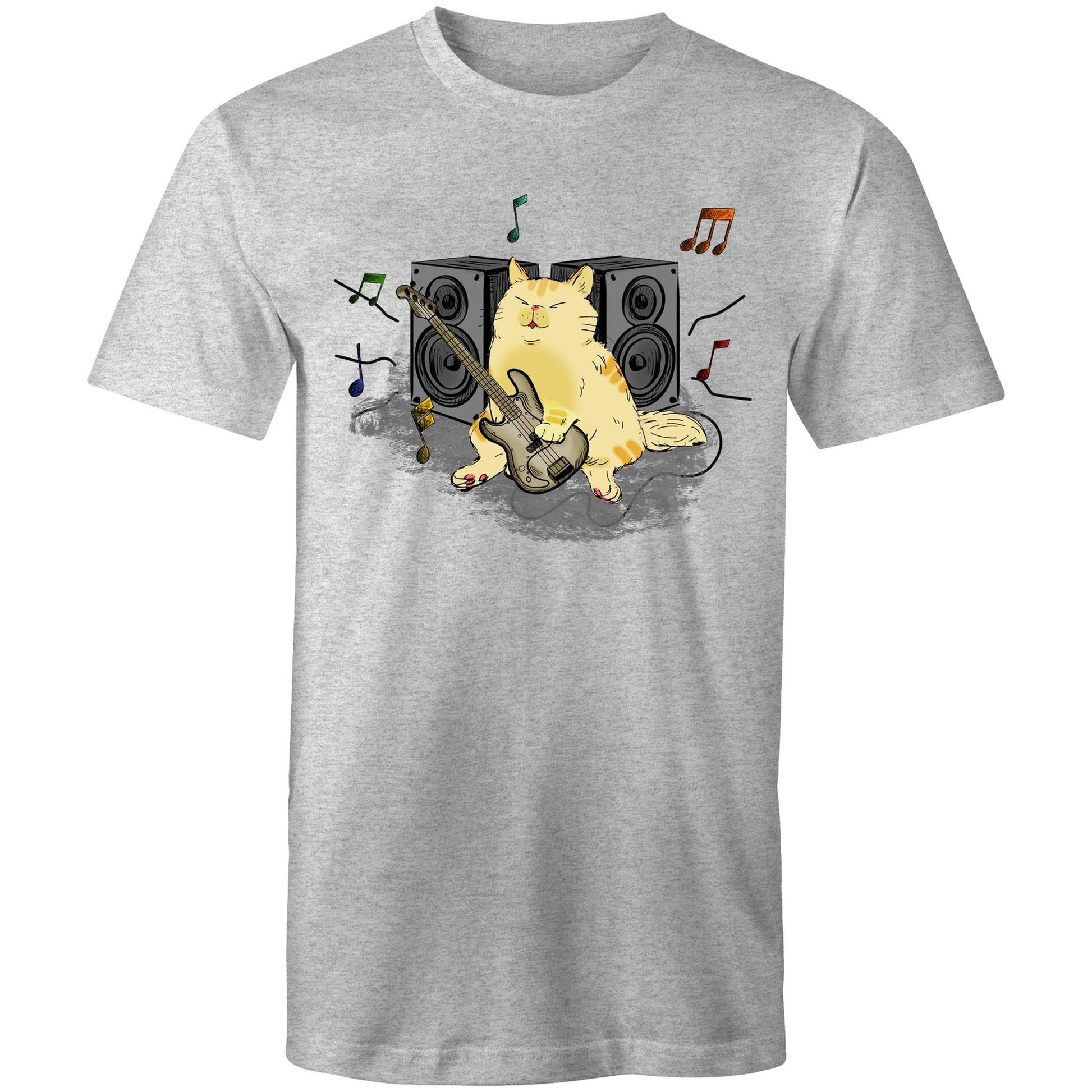 Cat Bass Player - Mens T-Shirt Grey Marle Mens T-shirt animal Music