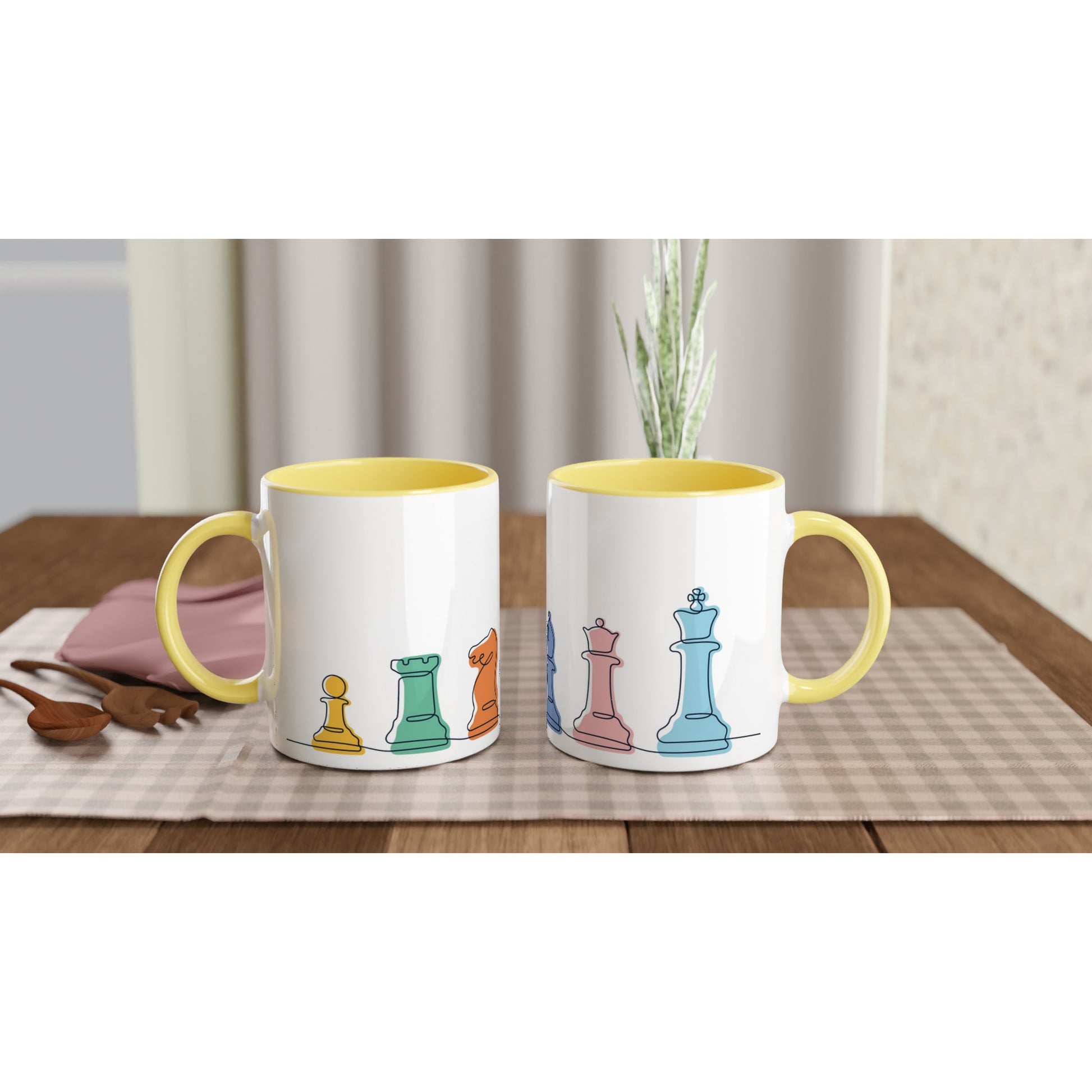 Chess - White 11oz Ceramic Mug with Colour Inside Ceramic Yellow Colour 11oz Mug Games Globally Fulfilled