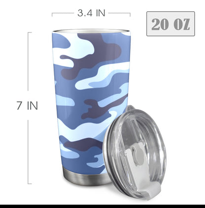 Blue Camouflage - 20oz Travel Mug with Clear Lid Clear Lid Travel Mug