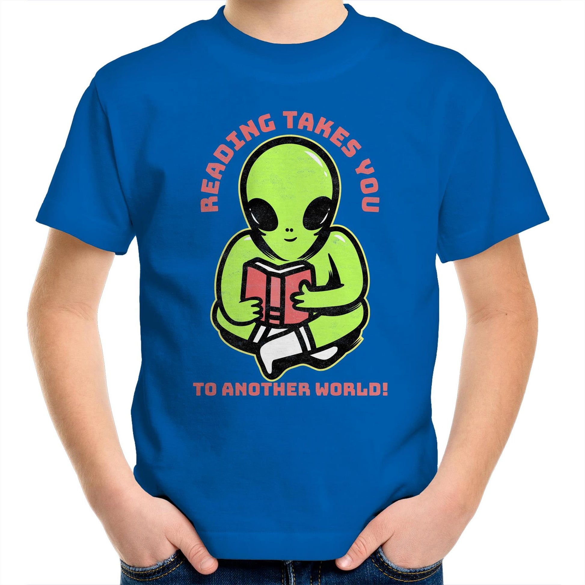 Reading Takes You To Another World, Alien - Kids Youth T-Shirt Bright Royal Kids Youth T-shirt Reading Sci Fi
