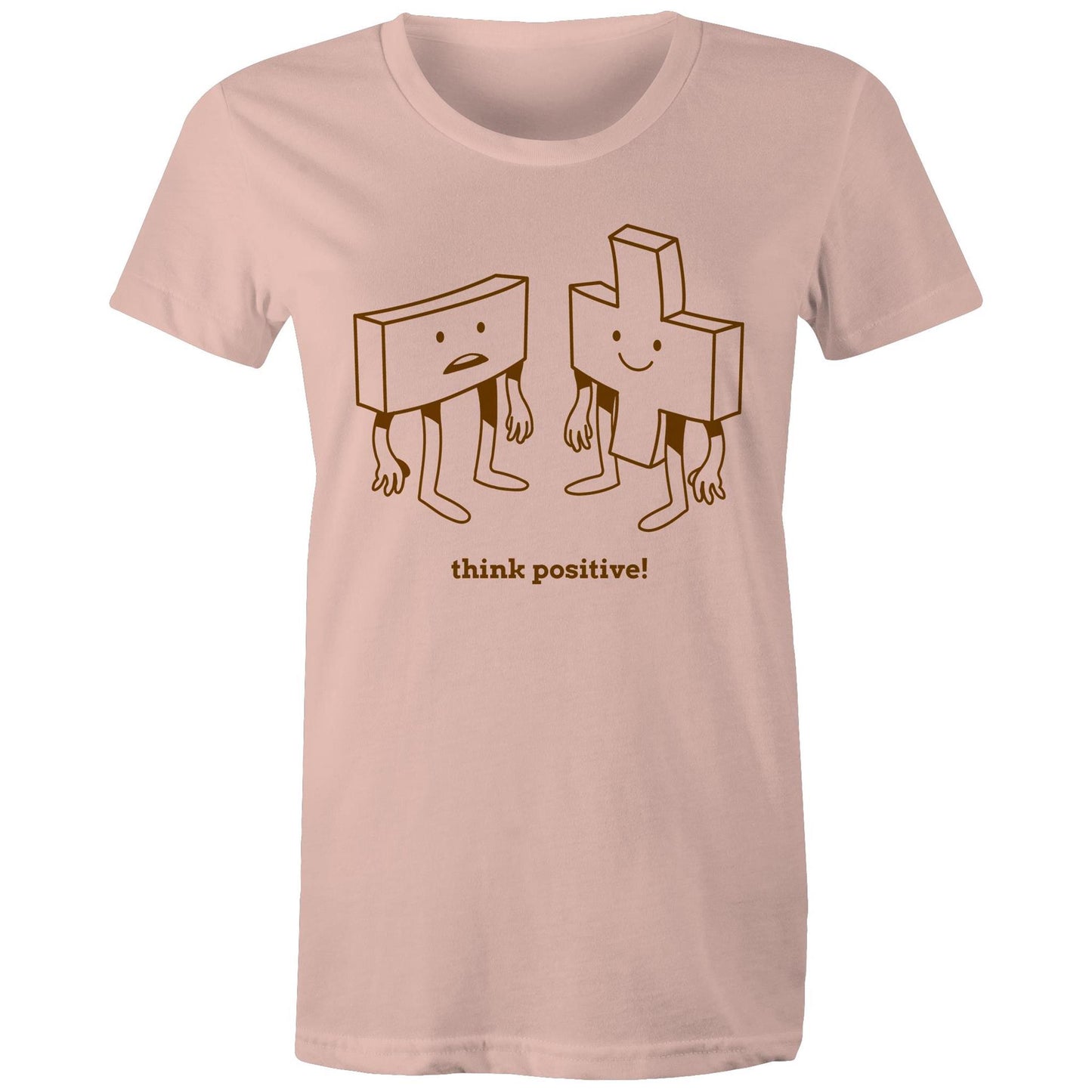Think Positive, Plus And Minus - Womens T-shirt Pale Pink Womens T-shirt Maths Motivation