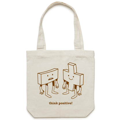 Think Positive, Plus And Minus - Canvas Tote Bag Cream One Size Tote Bag Maths Motivation
