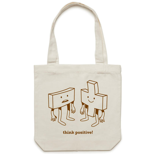 Think Positive, Plus And Minus - Canvas Tote Bag Cream One Size Tote Bag Maths Motivation
