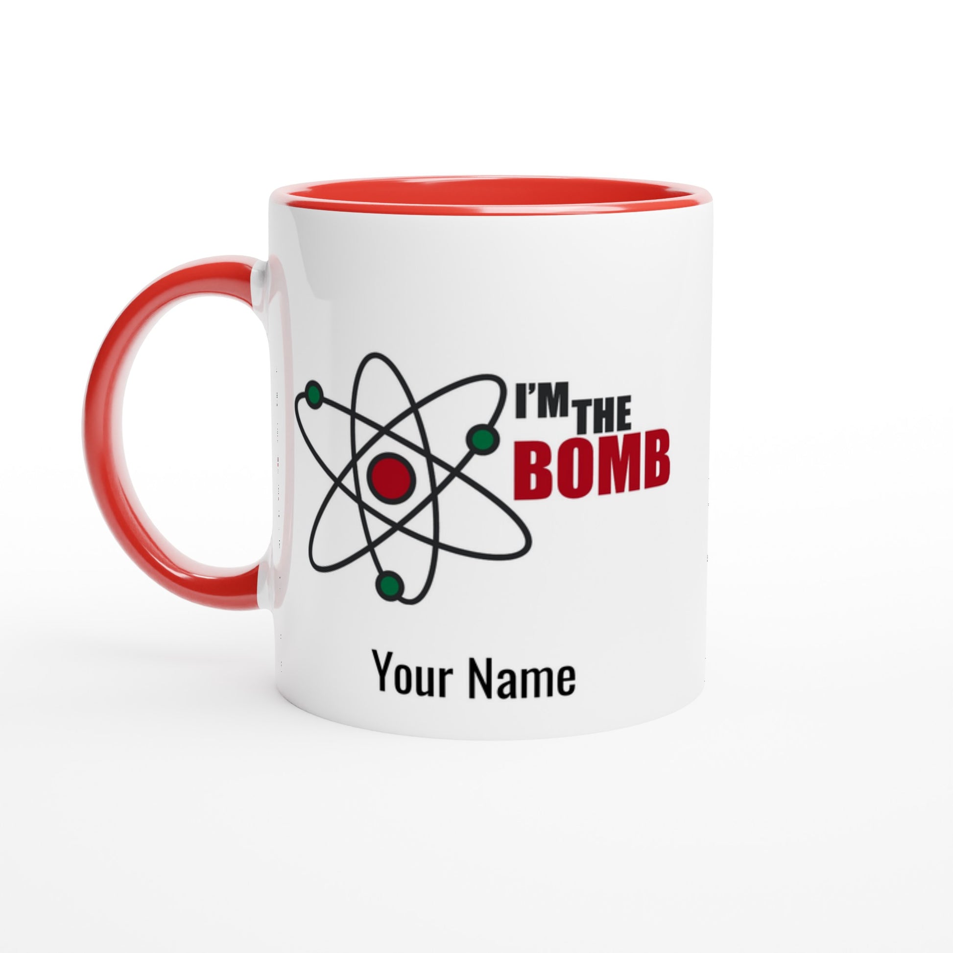 Personalised Mug - I'm The Bomb, Atom - White 11oz Ceramic Mug with Colour Inside Ceramic Red Personalised Mug Globally Fulfilled Personalise Science