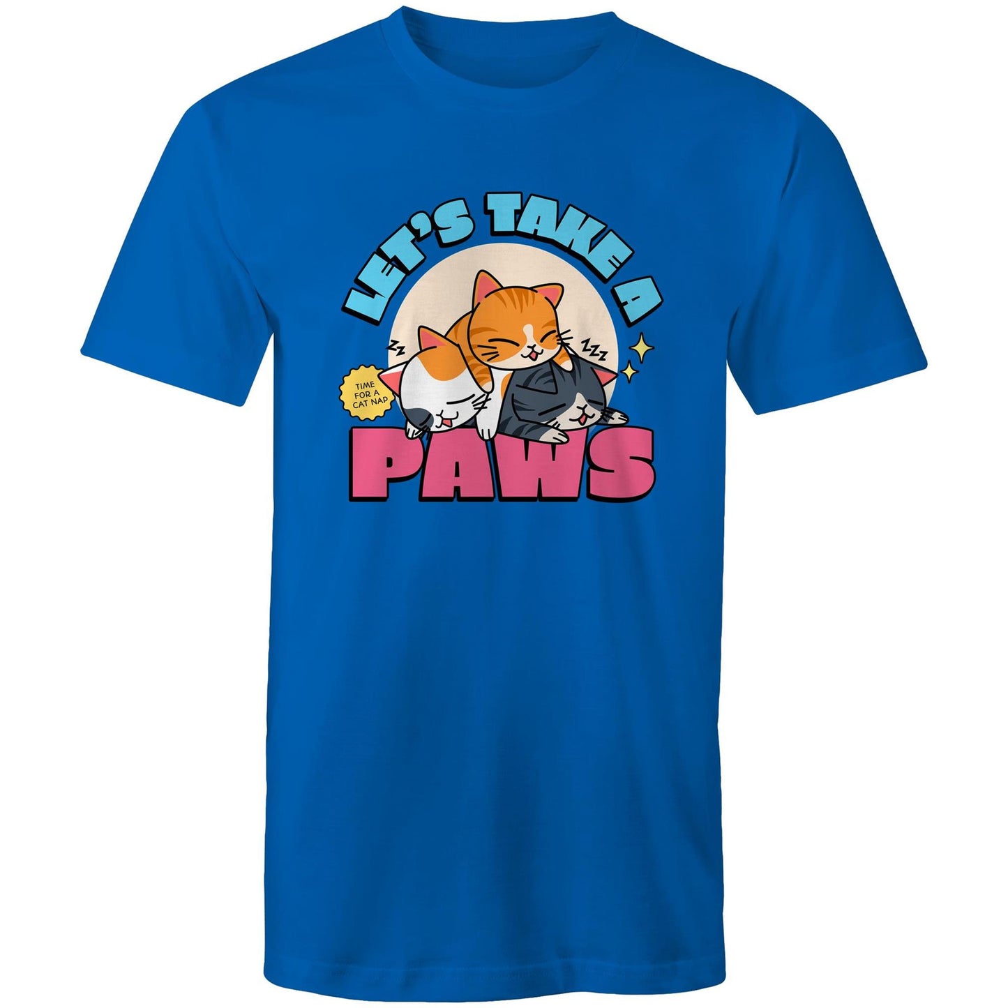Let's Take A Paws, Time For A Cat Nap - Mens T-Shirt Bright Royal Mens T-shirt animal