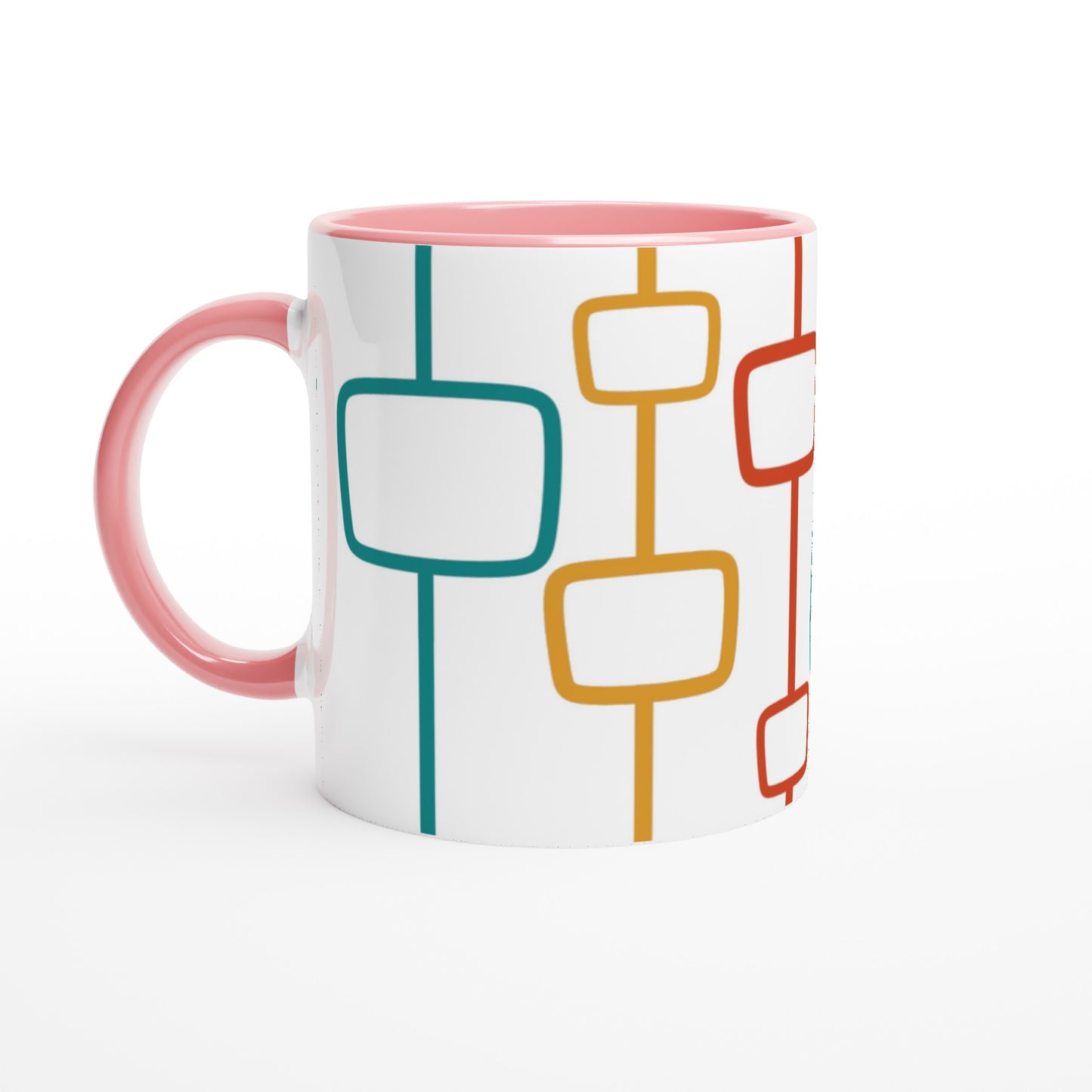 Retro Window Pattern - White 11oz Ceramic Mug with Colour Inside Ceramic Pink Colour 11oz Mug Globally Fulfilled Retro