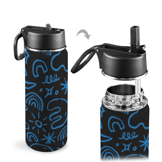 Blue Squiggle - Insulated Water Bottle with Straw Lid (18oz) Insulated Water Bottle with Swing Handle