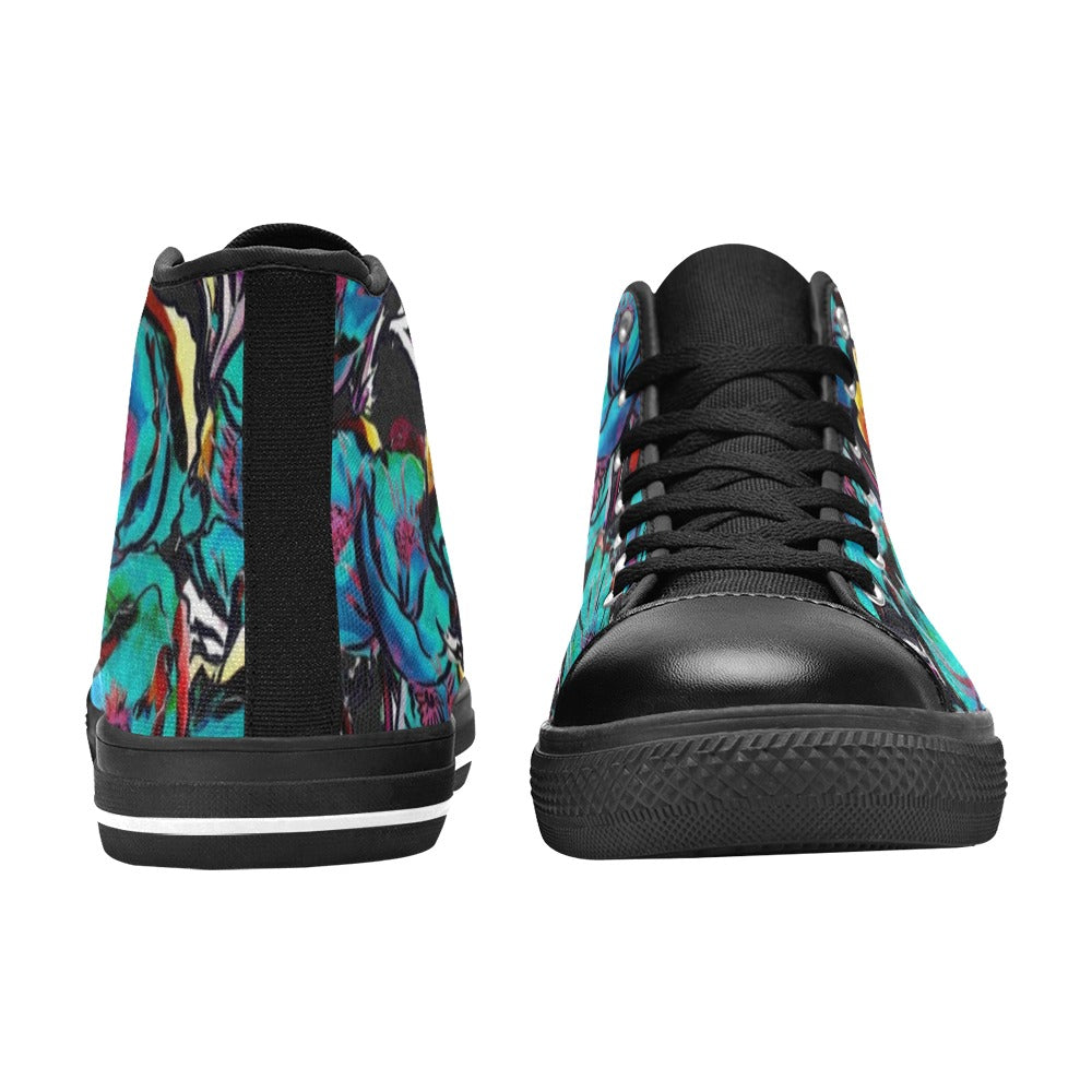 Flower It Blue - Women's High Top Canvas Shoes