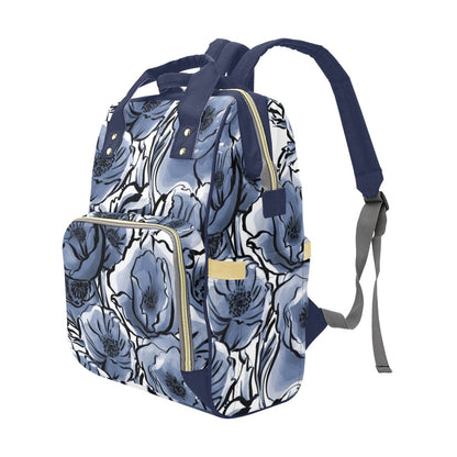 Blue And White Floral - Multifunction Backpack Multifunction Backpack Plants Printed Offshore