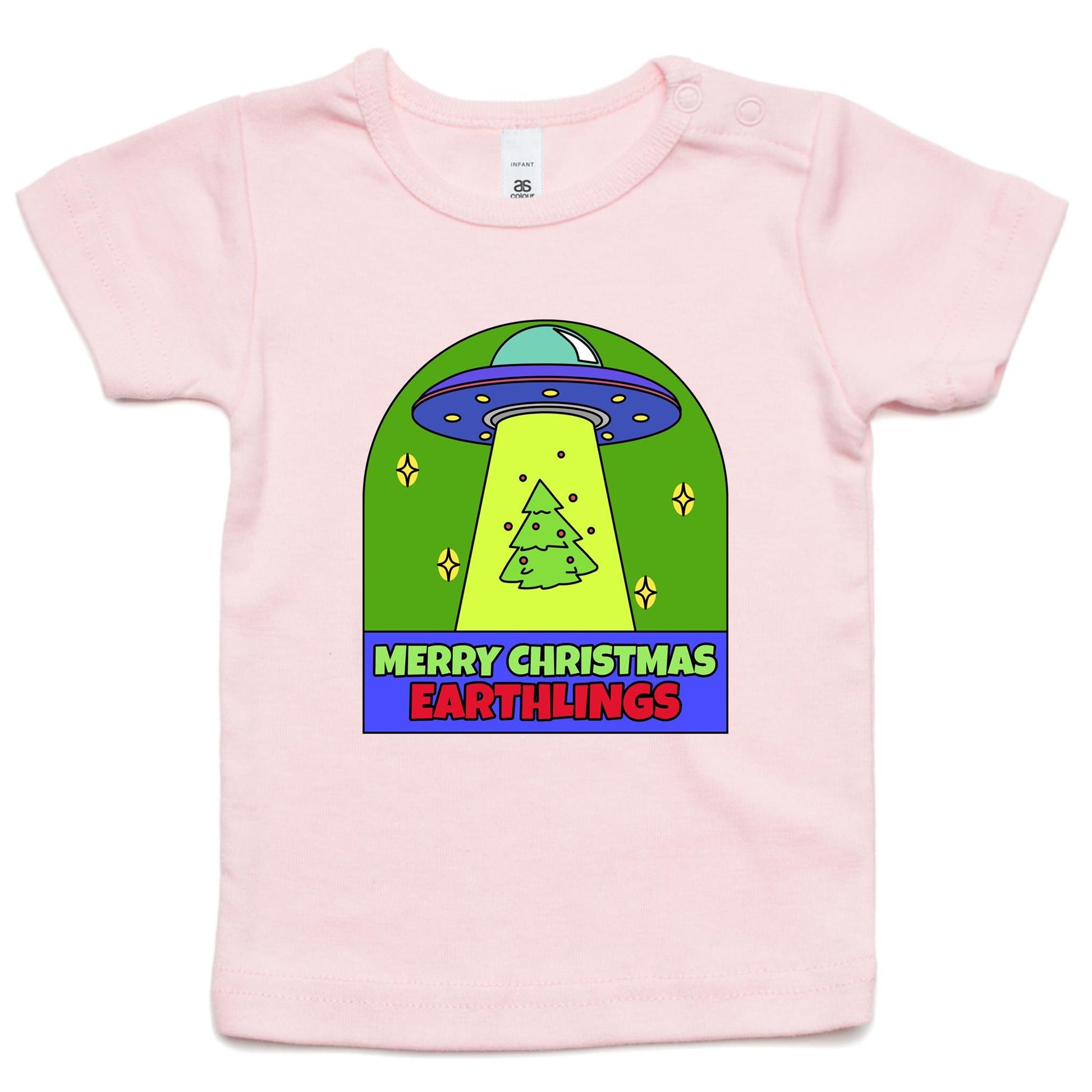 Merry Christmas Earthlings, UFO - Baby T-shirt Pink Christmas Baby T-shirt Merry Christmas
