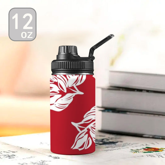 Red Retro Foliage, Hawaiian Flower - Kids Water Bottle with Chug Lid (12 oz)