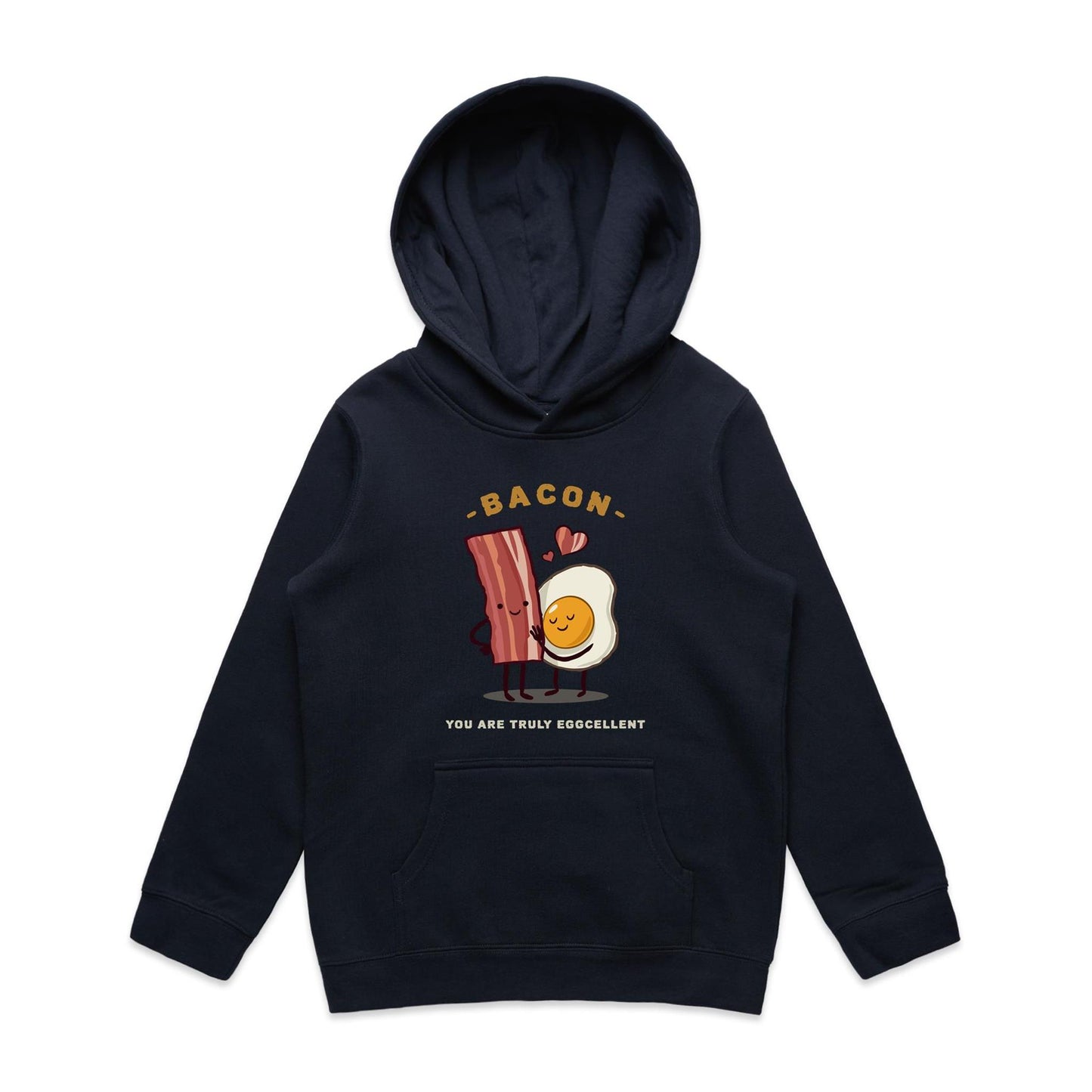 Bacon, You Are Truly Eggcellent - Youth Supply Hood Navy Kids Hoodie Food