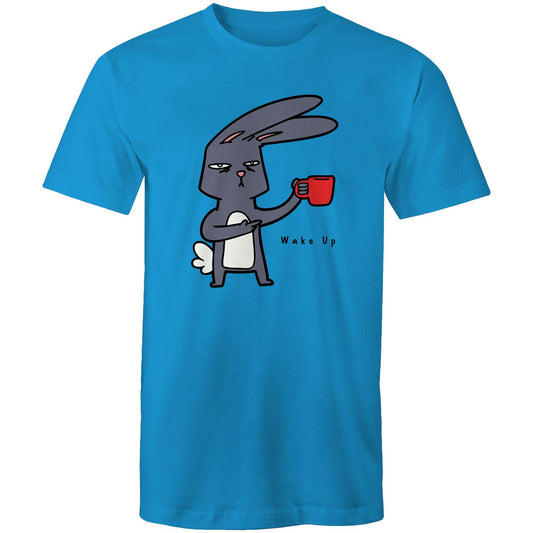 Wake Up, Coffee Rabbit - Mens T-Shirt Arctic Blue Mens T-shirt animal Coffee