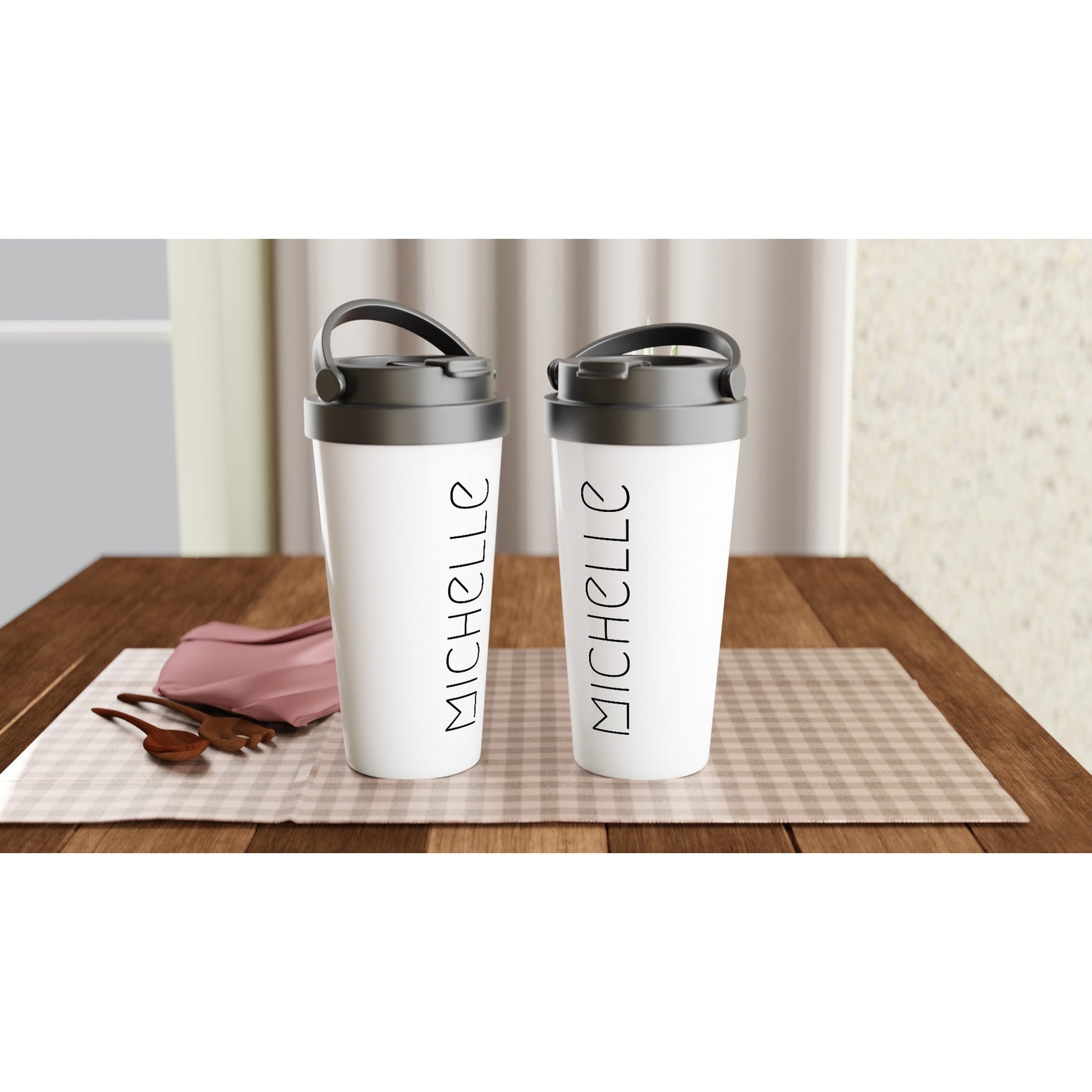 Personalise - Your Name - White 15oz Stainless Steel Travel Mug Personalised Travel Mug customise personalise