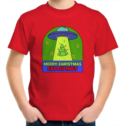 Merry Christmas Earthlings, UFO - Kids Youth T-Shirt