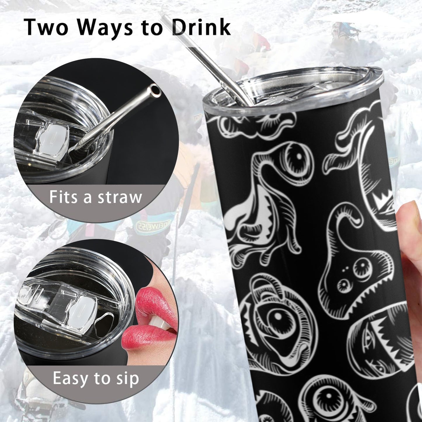 Monsters In Black And White - 20oz Tall Skinny Tumbler with Lid and Straw