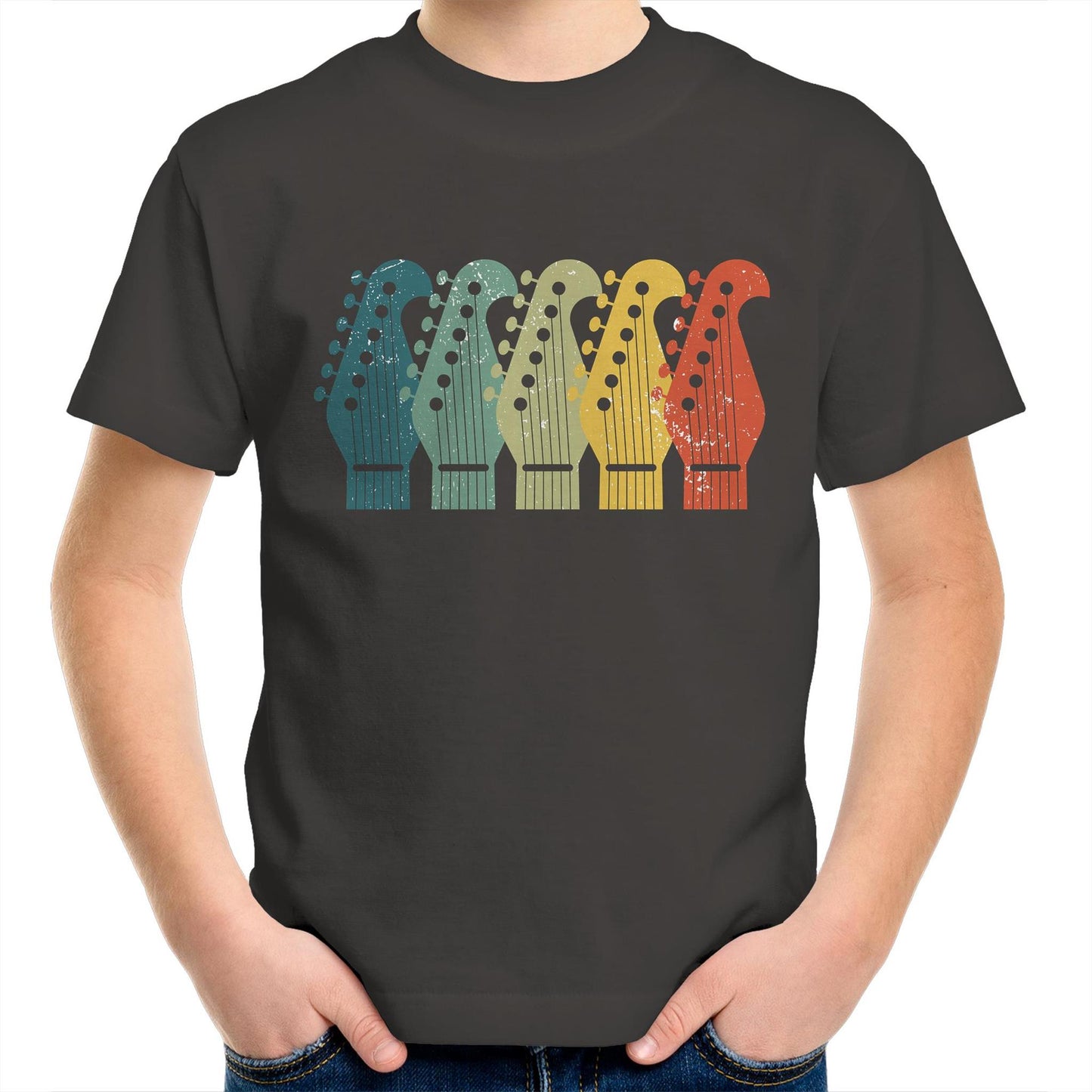 Guitar Headstocks - Kids Youth T-Shirt Charcoal Kids Youth T-shirt Music Printed In Australia