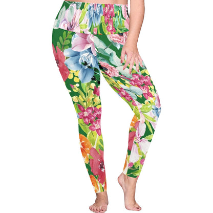 Bright Floral - Women's Plus Size High Waist Leggings Women's Plus Size High Waist Leggings Printed Offshore