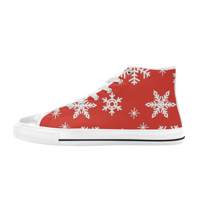 Red Snowflakes, Christmas - Kids High Top Canvas Shoes