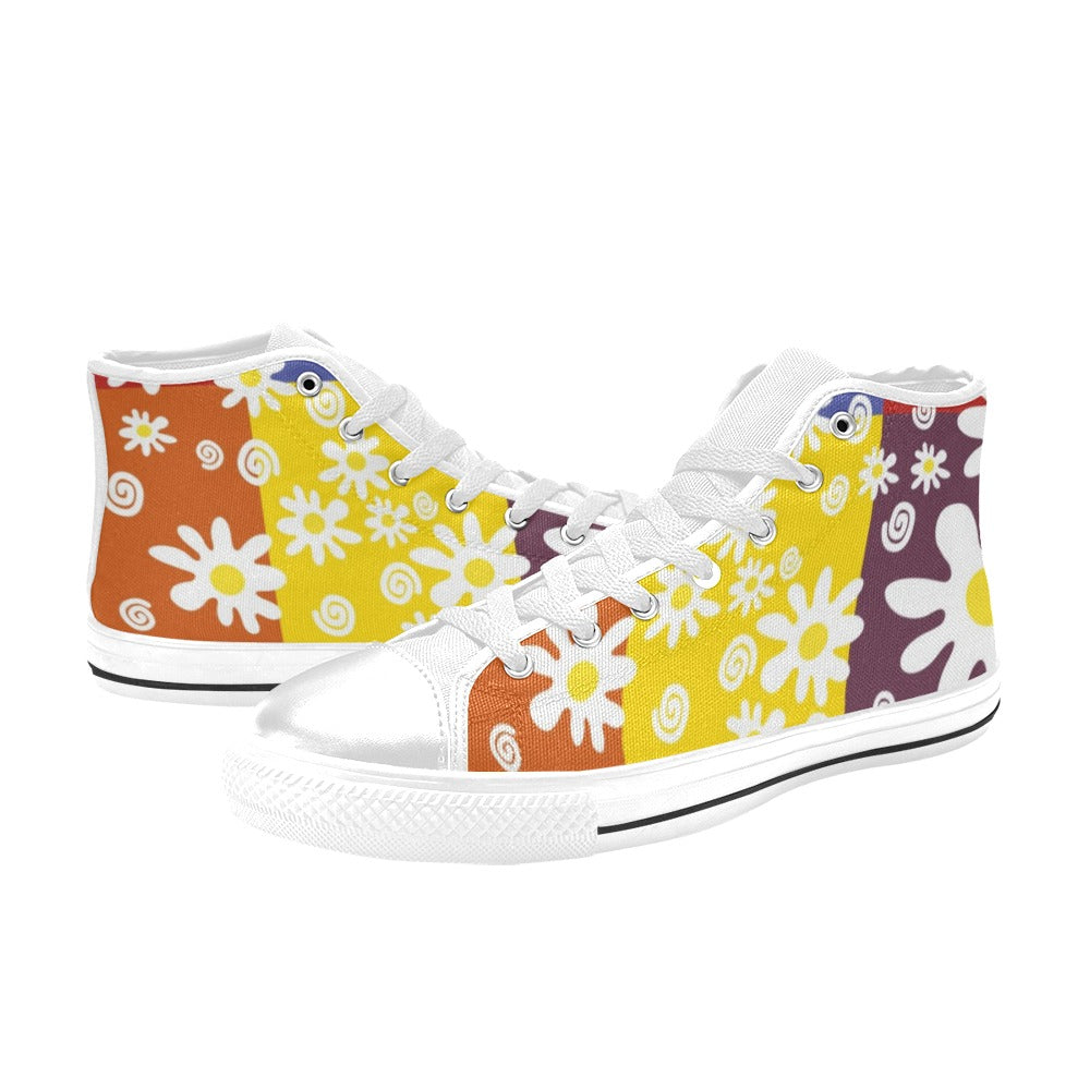 Floral Patchwork - Women's High Top Canvas Shoes