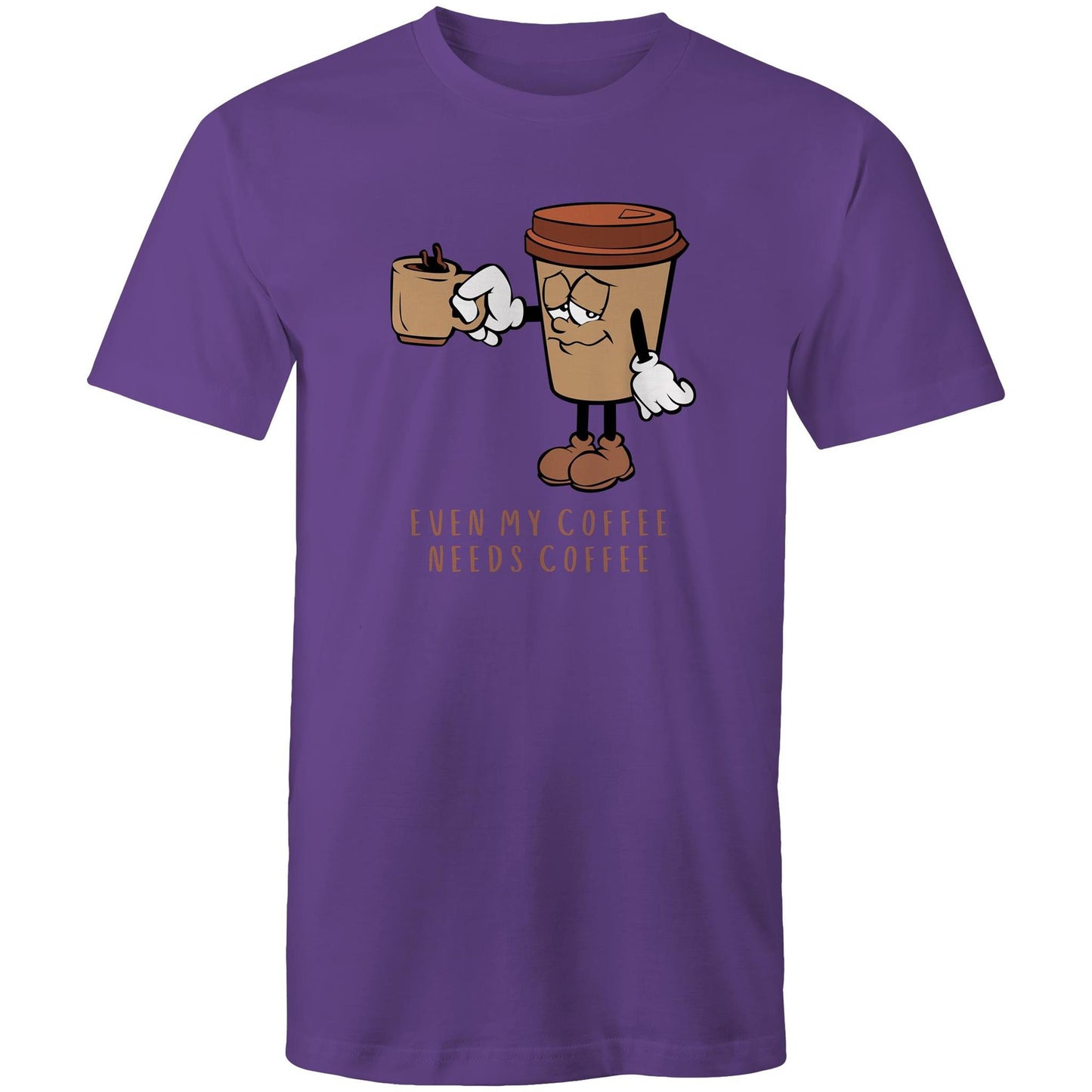 Even My Coffee Needs Coffee - Mens T-Shirt Purple Mens T-shirt Coffee