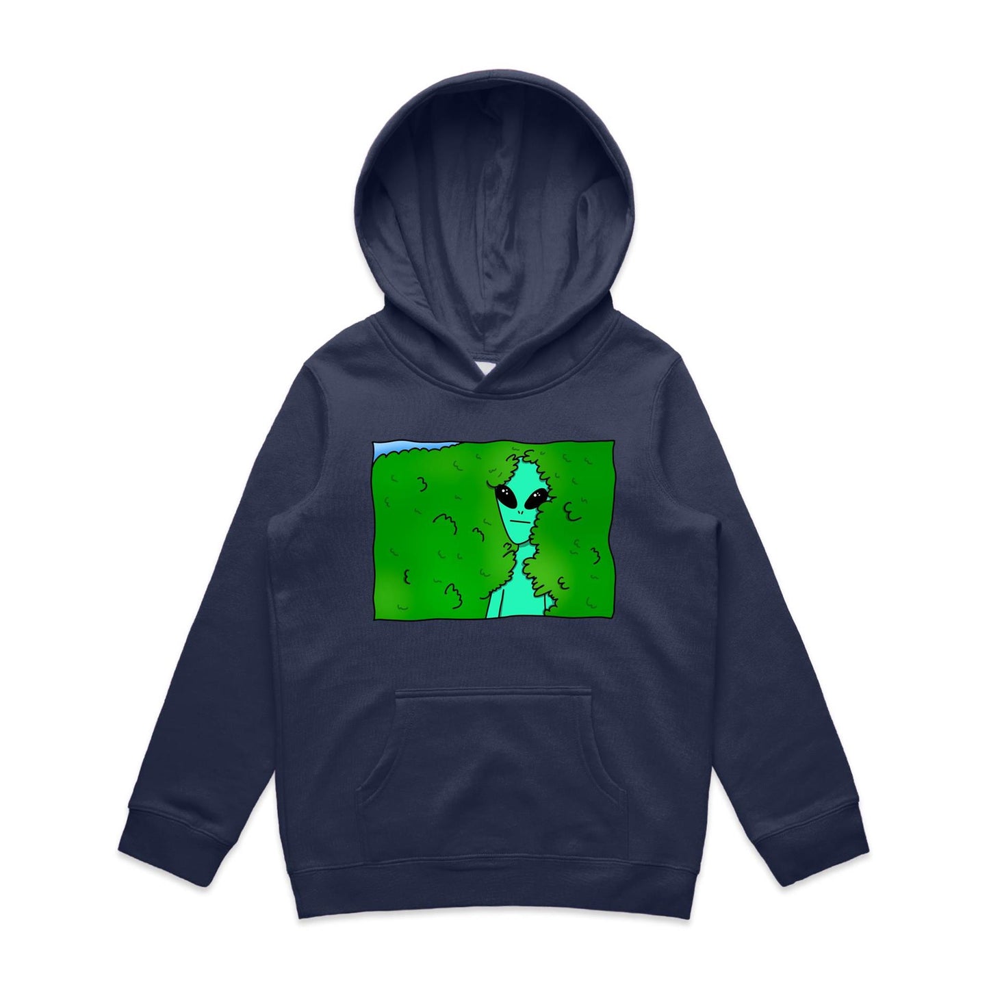 Alien Backing Into Hedge Meme - Youth Supply Hood Midnight Blue Kids Hoodie Funny Sci Fi