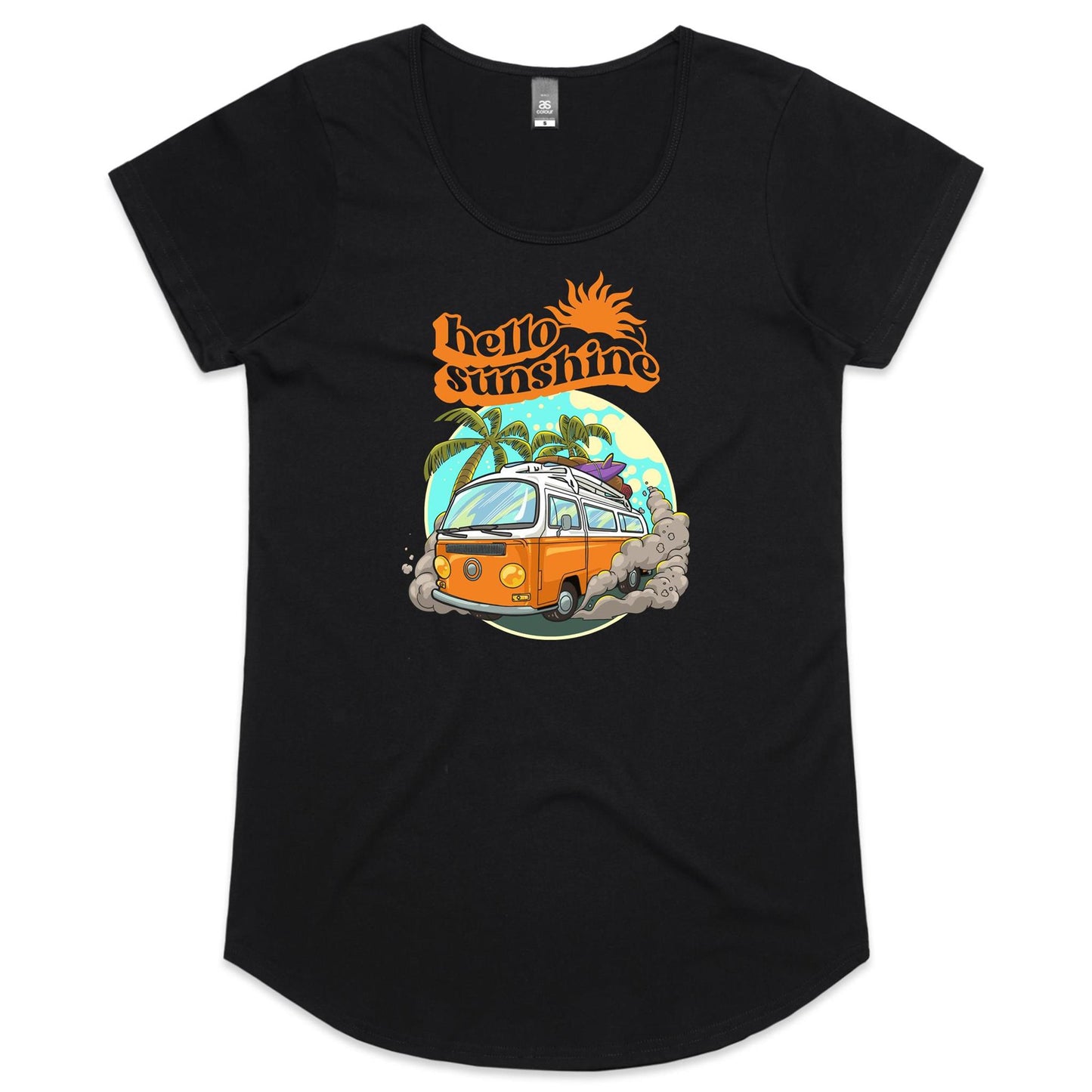 Hello Sunshine, Beach Van - Womens Scoop Neck T-Shirt