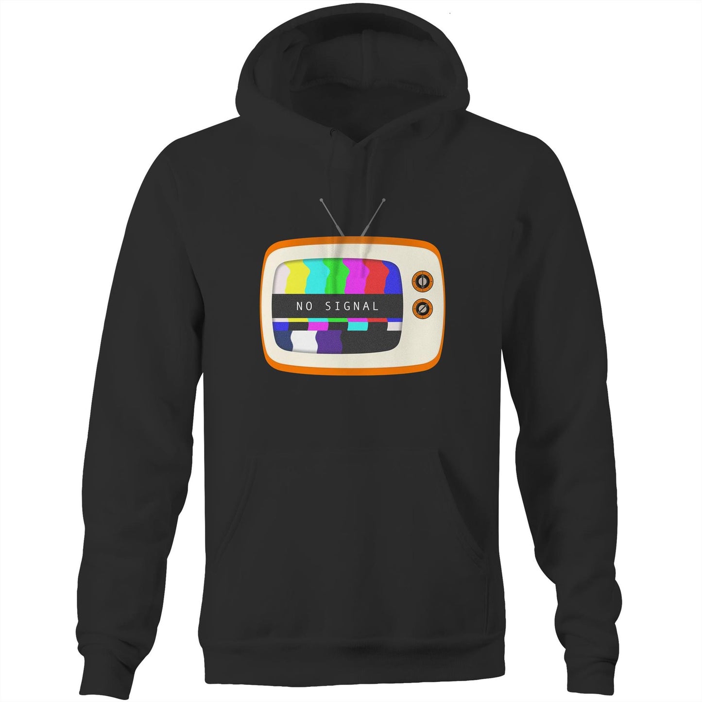 Retro Television, No Signal - Pocket Hoodie Sweatshirt Black Hoodie Retro
