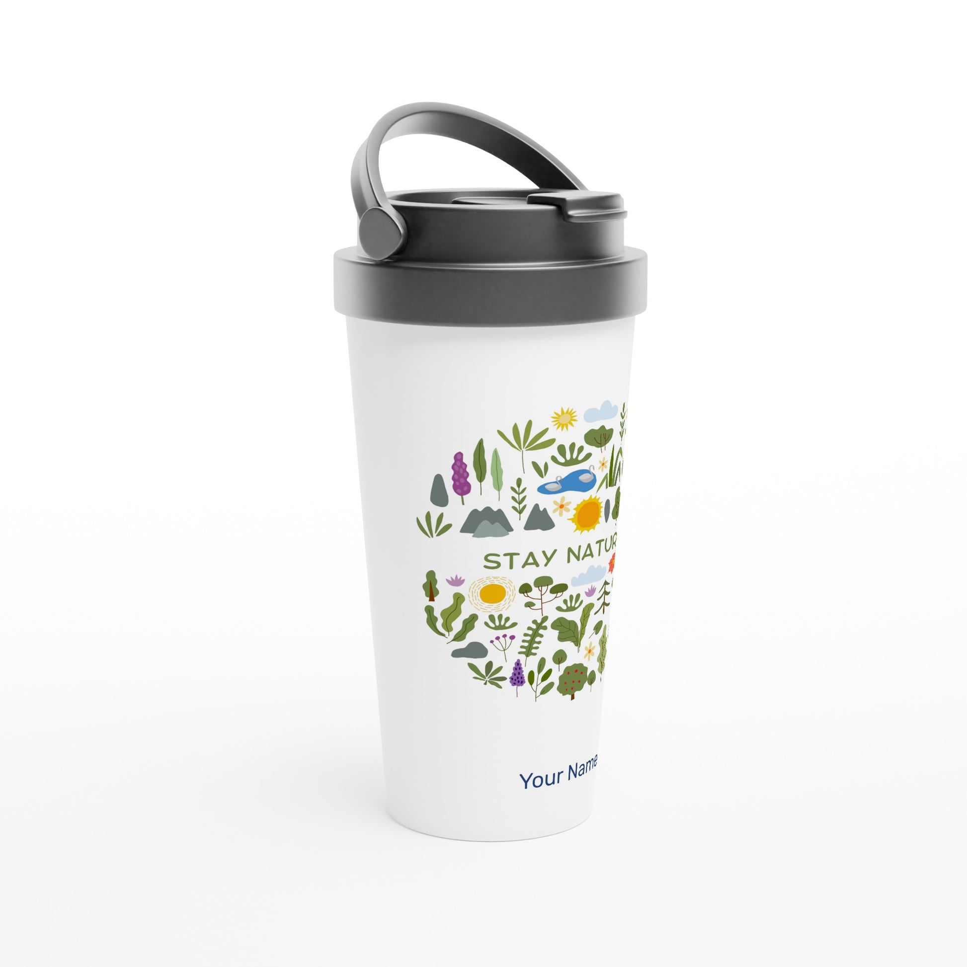 Personalised - Stay Natural - White 15oz Stainless Steel Travel Mug Personalised Travel Mug plants