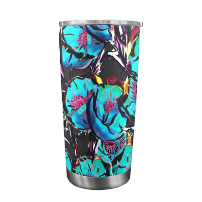 Flower It Blue - 20oz Travel Mug with Clear Lid Clear Lid Travel Mug Plants