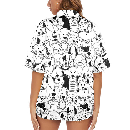 Black And White Dogs - Womens Hawaiian Shirt