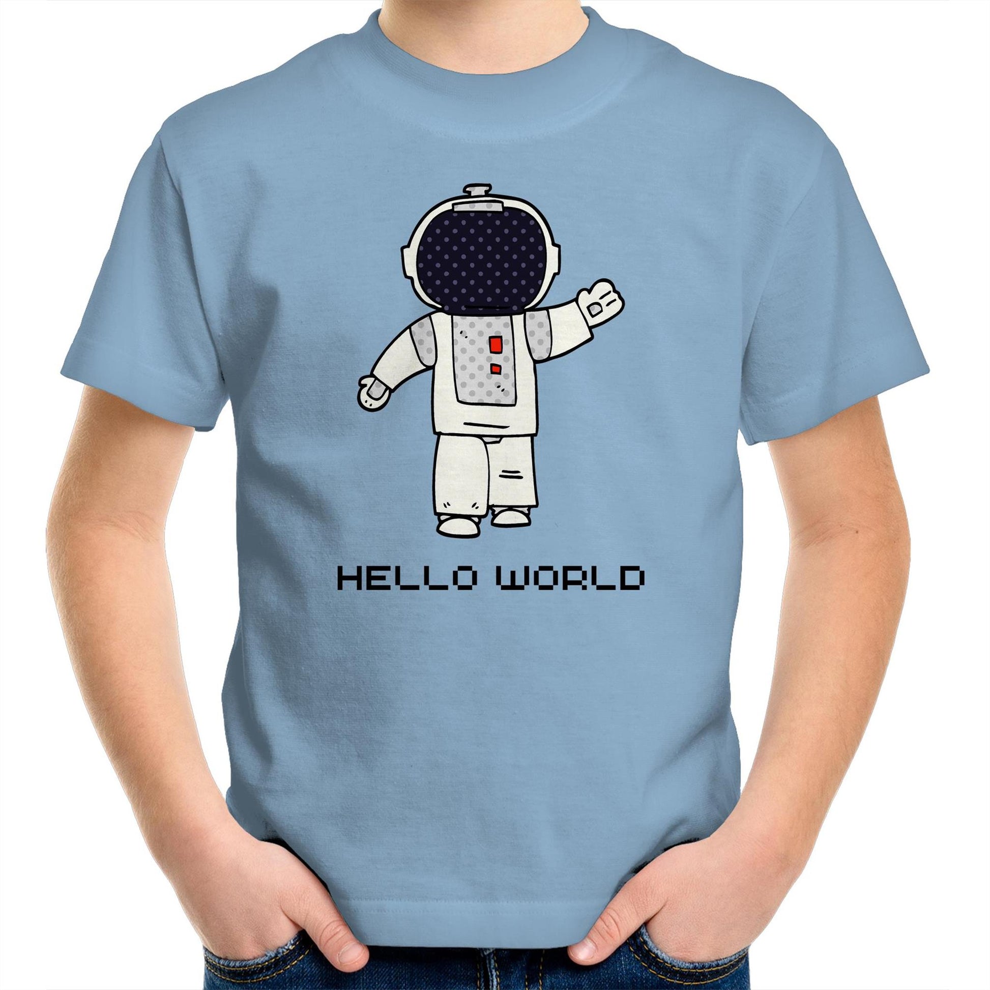 Astronaut, Hello World - Kids Youth T-Shirt Carolina Blue Kids Youth T-shirt Space