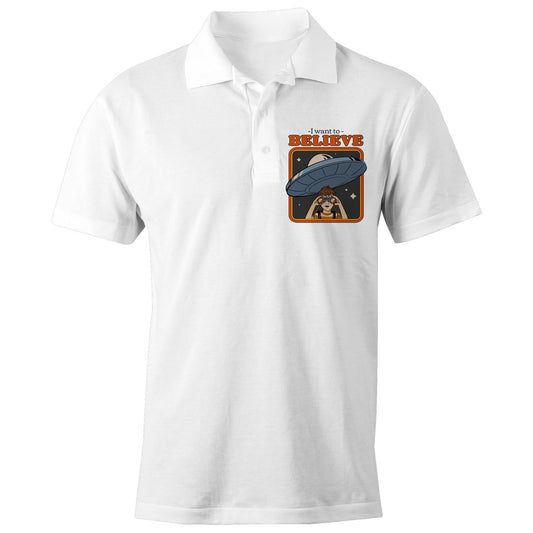 I Want To Believe - Chad S/S Polo Shirt, Printed White Polo Shirt Retro Sci Fi