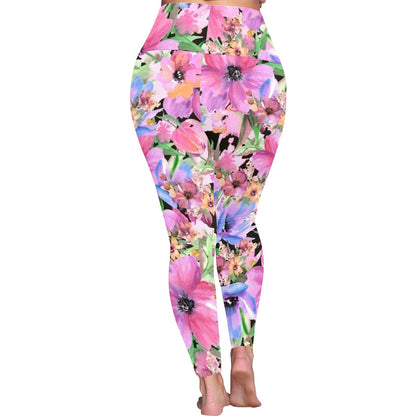 Bright Pink Floral - Women's Plus Size High Waist Leggings Women's Plus Size High Waist Leggings Printed Offshore