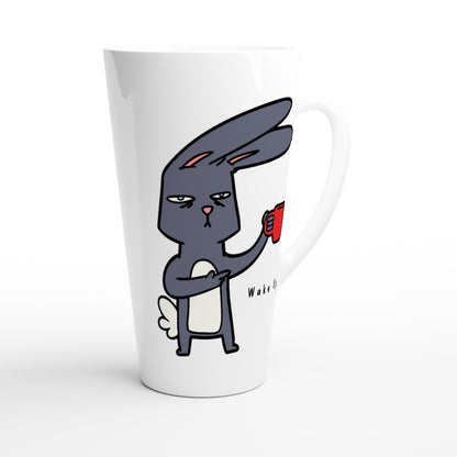 Wake Up, Rabbit, Coffee - White Latte 17oz Ceramic Mug Latte Mug animal Coffee Globally Fulfilled