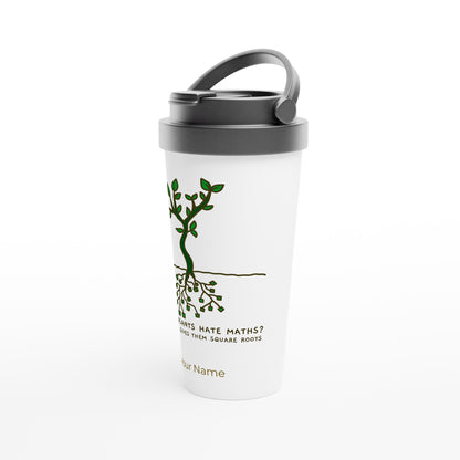 Personalised - Square Roots - White 15oz Stainless Steel Travel Mug Personalised Travel Mug maths