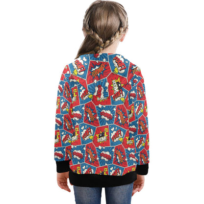 Comic Book Pop - Big Girls' Zip Up Hoodie (Model H58)